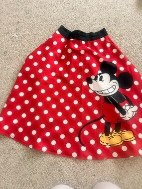 Unique Vintage Red & White Polka Dot Skater Skirt with Character Print